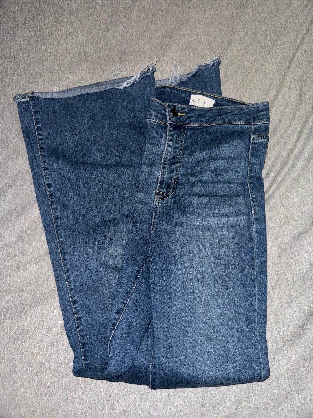 Cello Dark Blue Flare Jeans with Frayed Hem
